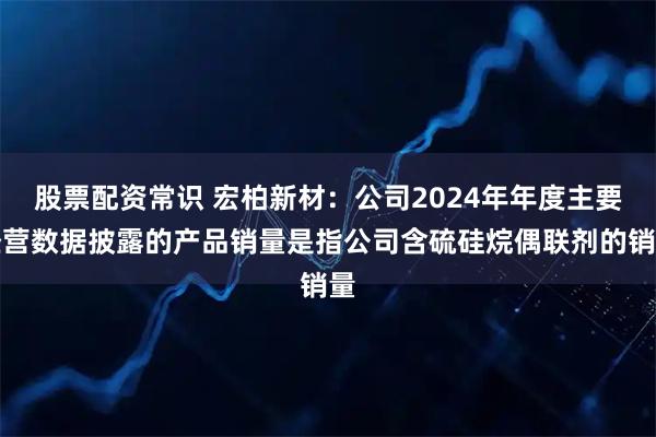 股票配资常识 宏柏新材：公司2024年年度主要经营数据披露的产品销量是指公司含硫硅烷偶联剂的销量